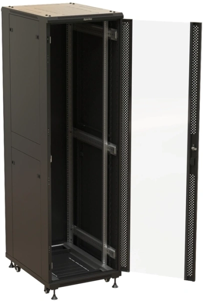 Шкаф серверный Hyperline (TTBR-4261-AS-RAL9004) напольный 42U 600x1000мм пер.дв.стекл задн.дв.спл.ст