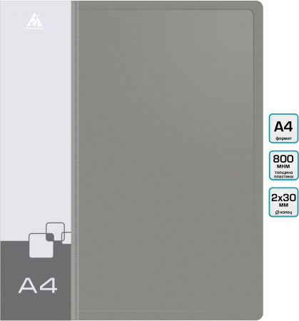 Папка на 2-х кольцах Бюрократ -0812/2RGREY A4 пластик 0.8мм кор.40мм внутр. с вставкой серый