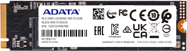 Накопитель SSD A-Data PCIe 4.0 x4 512GB SLEG-900-512GCS Legend 900 M.2 2280