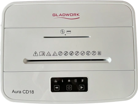 Шредер Gladwork Aura CD18 серый (секр.P-4) фрагменты 18лист. 25лтр. скрепки скобы пл.карты CD