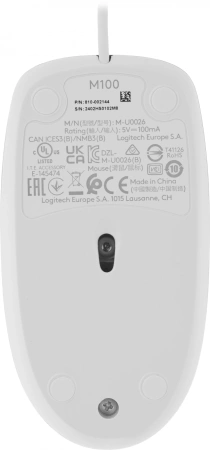 Мышь Logitech M100 белый/черный оптическая 1000dpi USB 2but (910-006764)