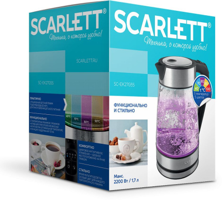 Чайник электрический Scarlett SC-EK27G55 1.7л. 2200Вт черный/серебристый корпус: стекло