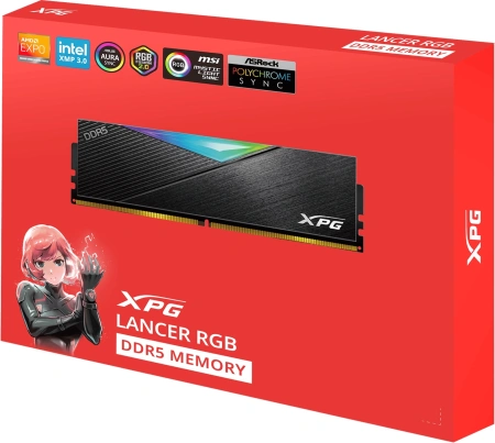 Память DDR5 2x32GB 6000MHz A-Data AX5U6000C3032G-DCLARBK XPG Lancer RGB RTL PC5-48000 CL30 DIMM 288-pin 1.35В kit dual rank с радиатором Ret