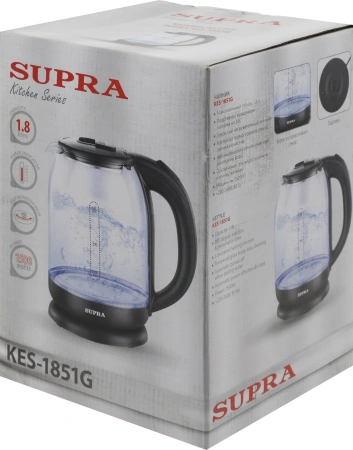 Чайник электрический Supra KES-1851G 1.8л. 1500Вт черный/прозрачный (корпус: стекло)