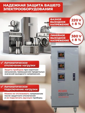 Стабилизатор напряжения Ресанта АСН-30000/3-Ц трехфазный серый (63/4/18)