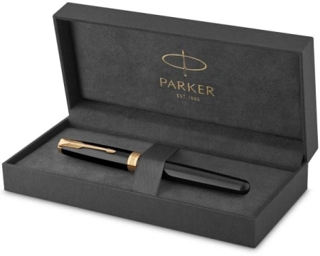 Ручка перьев. Parker Sonnet Core F539 (CW1931494) LaqBlack GT F сталь нержавеющая подар.кор.
