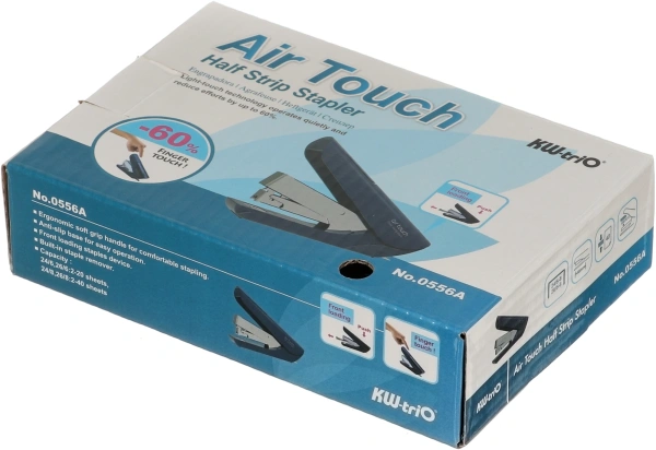 Степлер Kw-Trio 0556A-WHT Half strip Air touch 24/6 24/8 26/6 26/8 (40листов) белый 100скоб пластик коробка