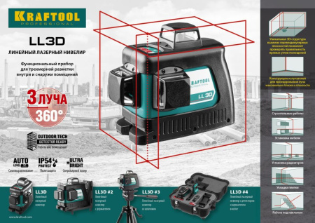 Нивелир лазерн. Kraftool 34640-2 цв.луч. красный 3луч.