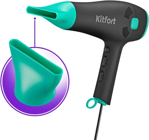 Фен Kitfort КТ-3222 2000Вт черный/бирюзовый