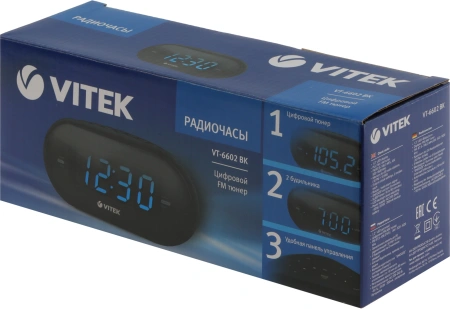 Радиобудильник Vitek VT-6602 черный LCD часы:цифровые AM/FM