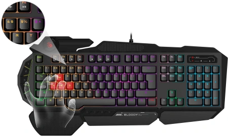 Клавиатура A4Tech Bloody B310N черный USB Multimedia for gamer LED (подставка для запястий) (B310N)