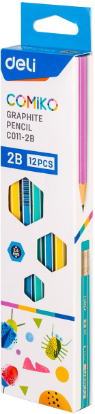 Карандаш ч/г Deli EC011-2B Comiko 2B шестигран. липа кор.европод. (12шт) ластик