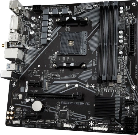Материнская плата Gigabyte A520M DS3H AC Soc-AM4 AMD A520 4xDDR4 mATX AC`97 8ch(7.1) GbLAN RAID+HDMI+DP