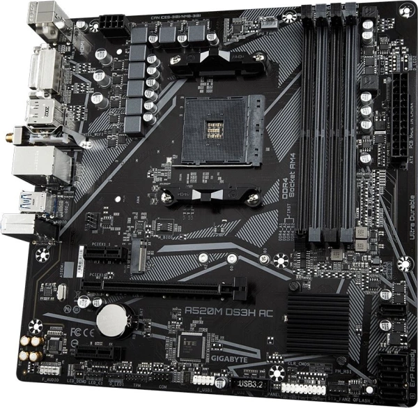 Материнская плата Gigabyte A520M DS3H AC Soc-AM4 AMD A520 4xDDR4 mATX AC`97 8ch(7.1) GbLAN RAID+HDMI+DP