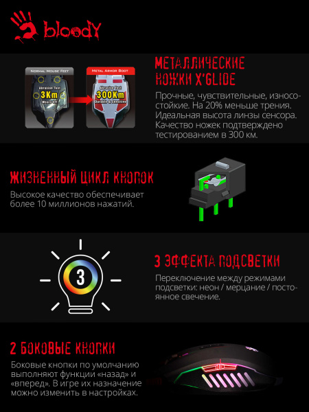 Мышь A4Tech Bloody Q51 черный/рисунок оптическая (6200dpi) USB (8but)