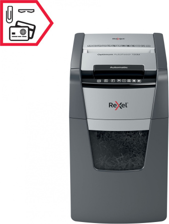 Шредер Rexel Optimum AutoFeed 130M черный с автоподачей (секр.P-5) фрагменты 130лист. 44лтр. скрепки скобы пл.карты