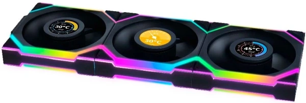 Вентилятор для корпуса Lian-Li Uni Fan SL Wireless 120 LCD ARGB 120х124.5x28 черный 4-pin 29.5дБ (упак.:3шт) (G99.12SLLCD1W3B.R0) Ret