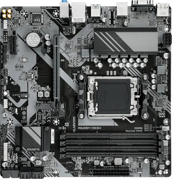 Материнская плата Gigabyte A620M DS3H SocketAM5 AMD B650 4xDDR5 mATX AC`97 8ch(7.1) GbLAN RAID+VGA+HDMI+DP