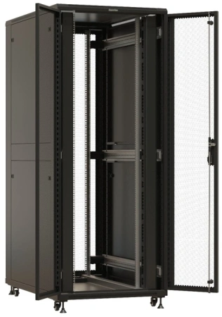 Шкаф коммутационный Hyperline (TTBR-4288-DD-RAL9004) напольный 42U 800x800мм пер.дв.перфор. задн.дв.перфор. 2 бок.пан. 1000кг черный 710мм 123.38кг 2055мм IP20 сталь
