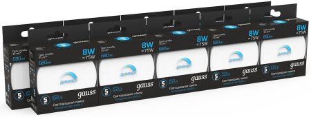 Лампа светодиодная Gauss 108408308-D 8Вт цок.:GX53 таблетка 220B 6500K св.свеч.бел.хол. (упак.:1шт)