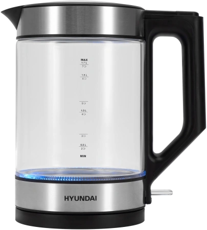 Чайник Hyundai HYK-G3509 1.7л. 2200Вт черный/прозрачный (стекло/пластик)