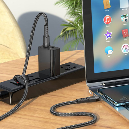 Кабель Hoco U110 Type-C to Type-C USB Type-C-USB Type-C 1.2м черный коробка
