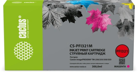 Картридж струйный Cactus CS-PFI321M PFI-321 M пурп.пигм. (300мл) для Canon imagePROGRAF TM-250/255/350/355