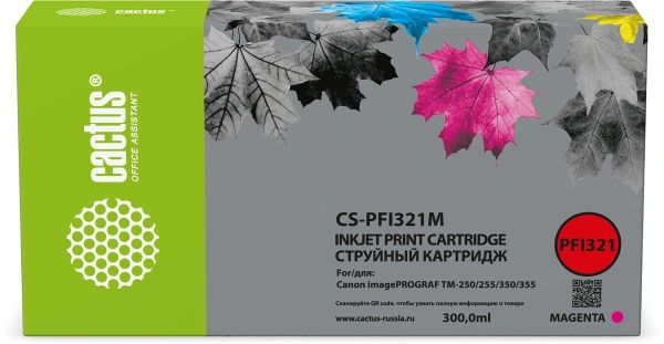 Картридж струйный Cactus CS-PFI321M PFI-321 M пурп.пигм. (300мл) для Canon imagePROGRAF TM-250/255/350/355