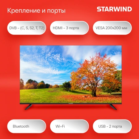 Телевизор LED Starwind 55" SW-LED55UG403 Яндекс.ТВ Frameless черный 4K Ultra HD 60Hz DVB-T DVB-T2 DVB-C DVB-S DVB-S2 USB WiFi Smart TV