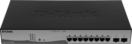Коммутатор D-Link DGS-1210-10MP/F3A (L2) 8x1Гбит/с 2SFP 8PoE 130W настраиваемый