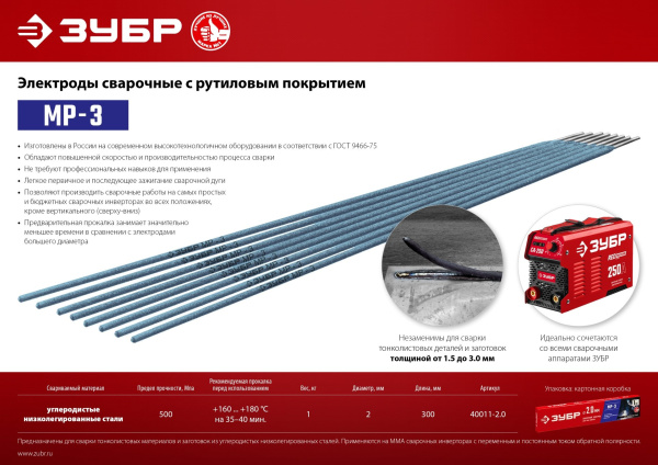 Электроды Зубр Мастер D2мм L300мм 1000гр (40011-2.0)
