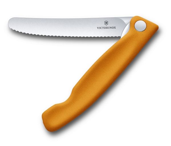 Нож кухонный Victorinox Swiss Classic (6.7836.F9B) стальной для овощей лезв.110мм серрейт. заточка оранжевый блистер