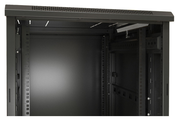Шкаф коммутационный Hyperline (TTB-2266-AS-RAL9004) напольный 22U 600x600мм пер.дв.стекл задн.дв.спл.стал.лист 2 бок.пан. 800кг черный 510мм 1166мм IP20 сталь
