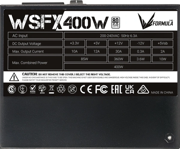 Блок питания Formula SFX 400W WSFX-400 80 PLUS WHITE (20+4pin) APFC 80mm fan 3xSATA Cab Manag RTL