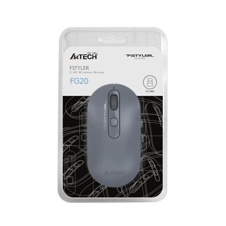 Мышь A4Tech Fstyler FG20 пепельный/синий оптическая (2000dpi) беспроводная USB для ноутбука (4but)