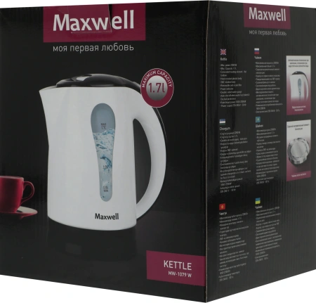 Чайник электрический Maxwell MW-1079 1.7л. 2200Вт белый/черный корпус: пластик