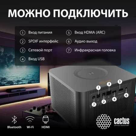 Проектор Cactus CS-M1.SG DLP 6000Lm LS 600Lm ANSI (1920x1080) 200000:1 ресурс лампы:20000часов 1xUSB typeA 1xHDMI 1.9кг