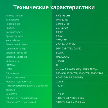 Телевизор LED Digma 65" DM-LED65UBB33 Smart Яндекс.ТВ Frameless черный/4K Ultra HD/DVB-T/60Hz/DVB-T2