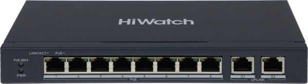 Коммутатор HiWatch DS-S1008P 8x100Мбит/с 2x1Гбит/с 8PoE+ 60W неуправляемый