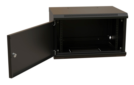Шкаф коммутационный WRline (WR-TW-0645-SR-RAL9004) настенный 6U 600x450мм пер.дв.металл 2 бок.пан. направл.под винты 60кг черный 350мм 367мм IP20 сталь
