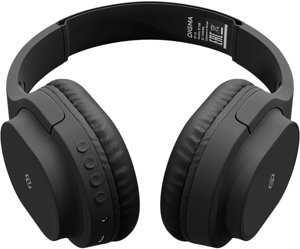 Гарнитура накладные Digma BT-18 черный беспроводные bluetooth оголовье (BT18B)